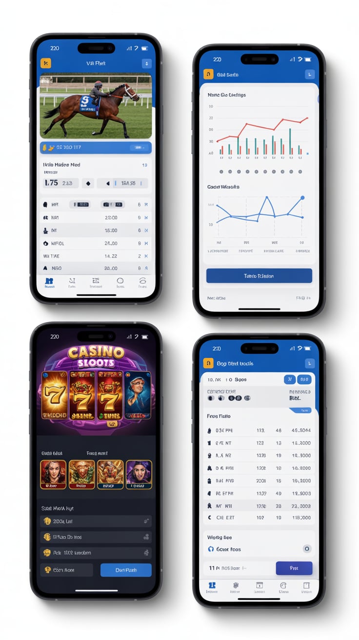ATG Mobilapp skärmdumpar — casino-lobby, V75 och sport-odds
